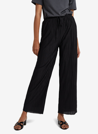 Black Elasticated Plisse Trousers
