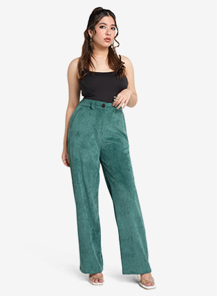 Premium Sage Corduroy High-Waist Trousers