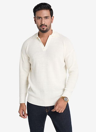 Premium Collared Knit Sweater In Cream (Unisex)