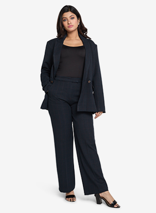 Exclusive Wool-Blend Navy Scarlet Checked Tailored Trousers