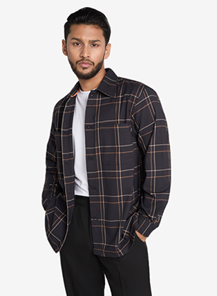 Windowpane Check Overshirt in Matte Black