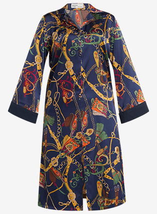 MAHAL Navy Printed Silk Longline Tunic