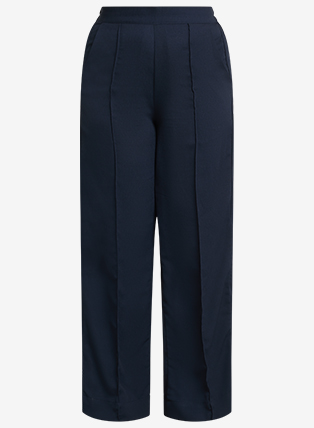 Navy Pleated High-Waist Wide Leg Pants