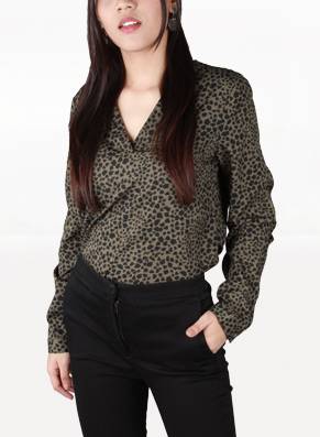 11/12 Moss-Green Leopard Long Sleeve Top