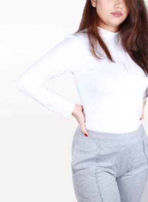 High-Neck Long Sleeve Fitted Top - White