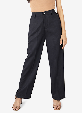Strides Black Striped High-Waist Wide Leg Trousers