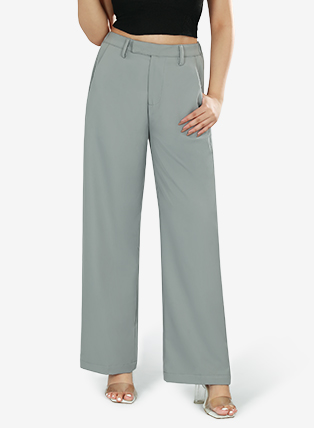 Grey High-Waist Wide Leg Trousers