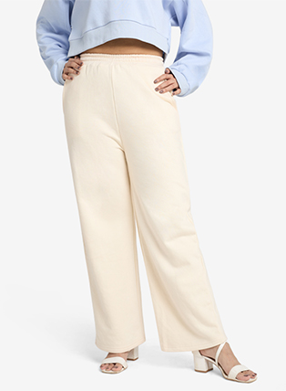 Cream Wide Leg High-Waist Joggers