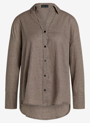 Signature Mocha Houndstooth Print Oversized Shirt