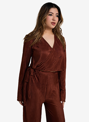 Brown Plisse Wrap Top