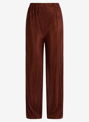 Brown Plisse Elasticated Wide Trousers
