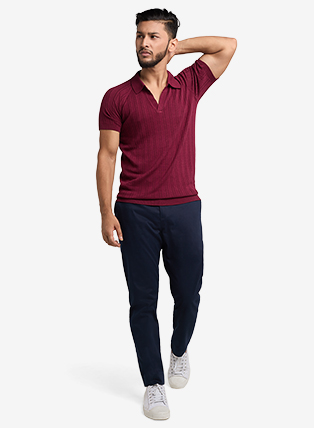 Signature Premium Cable Knit Polo - Merlot