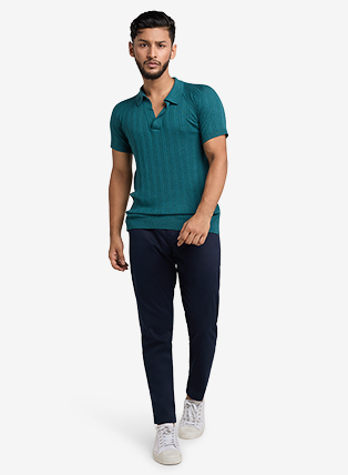 Signature Premium Cable Knit Polo - Turquoise