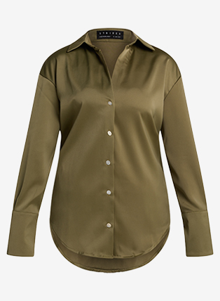 Relaxed Matte Satin Shirt In Olive (Co-Ord)