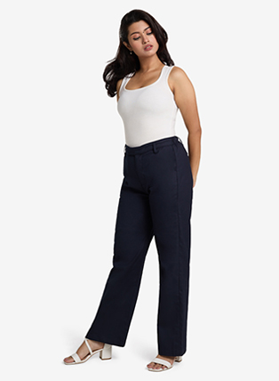 Navy High-Waist Wide Leg Trousers