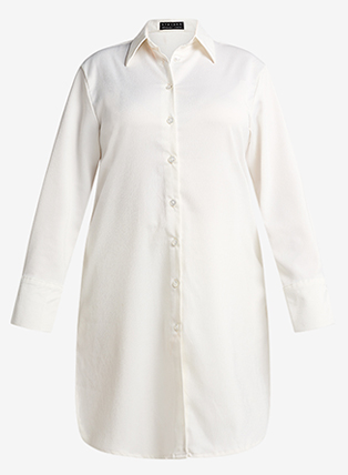 White Textured Long Line Matte Satin Shirt (Co-ord)