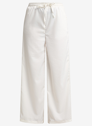 White Textured Matte Satin Wide Trousers (Co-Ord)