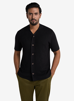 Signature Premium Knit Cuban Shirt - Black