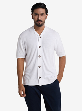 Signature Premium Knit Cuban Shirt - White