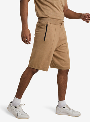 Premium Knit Shorts W/ Zip Pockets - Sand