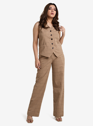 Premium Tailored Brown Checked Trousers (Co-ord)