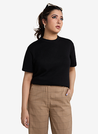 Premium Knit Crew Neck Tee - Jet Black (Unisex)