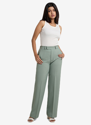 Sage Green High-Waist Wide Leg Trousers