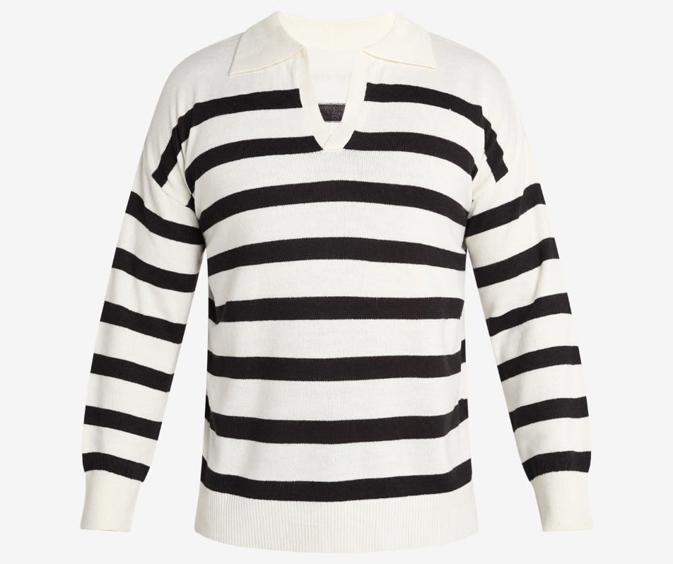 Premium Collared Striped Knit Sweater | Strides Co