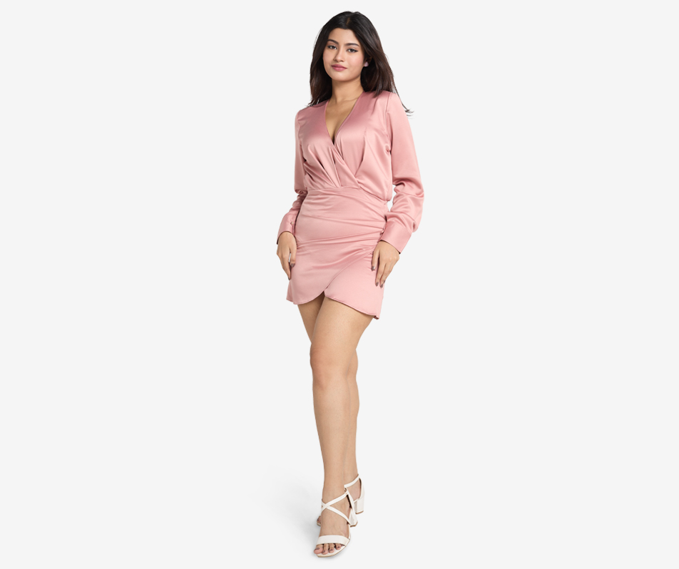 Draped Fitted Mini Dress in Blush Pink | Strides Co Draped Fitted Mini Dress in Blush Pink | Strides Co