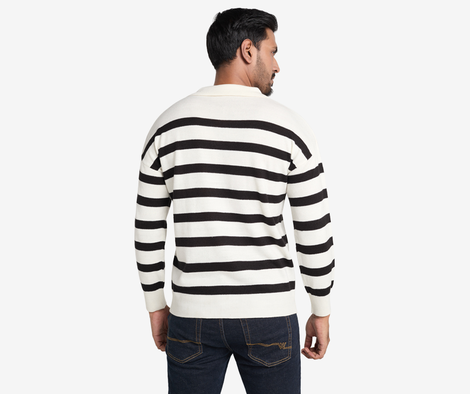 Premium Collared Striped Knit Sweater | Strides Co